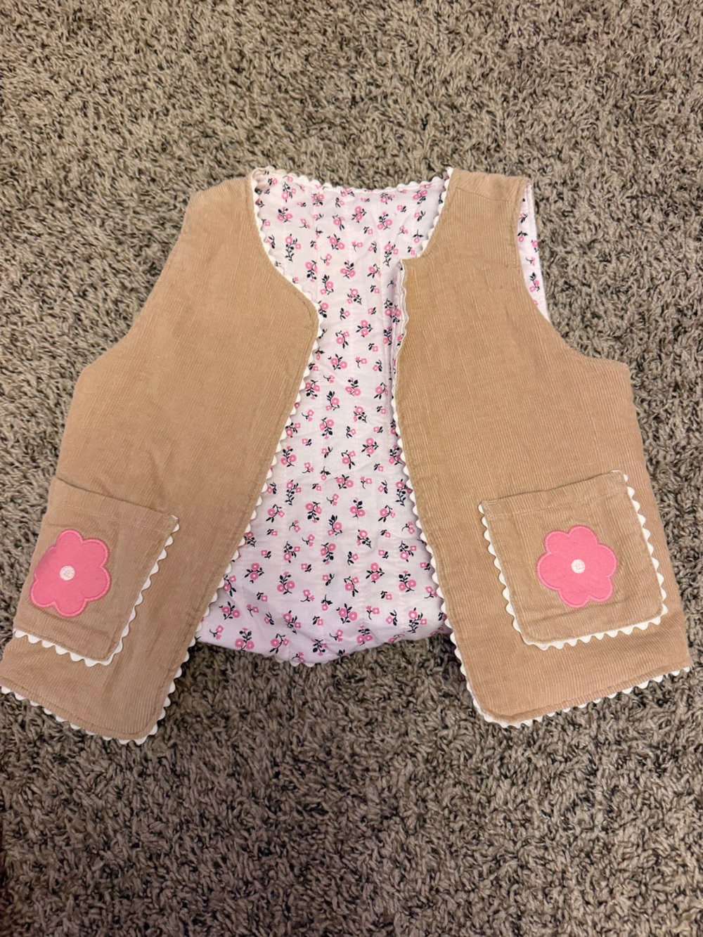 Kids Pink Floral Sleeping Sack with Tan Corduroy Accent